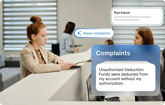Banking complaint management system in action.